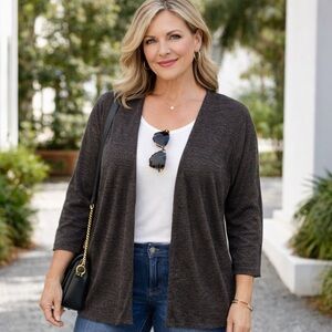 Chico’s Dark Brown Textured Open Cardigan Long Sleeve Sweater Women’s 0